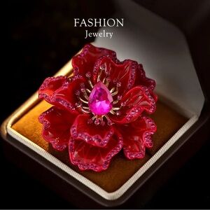 Vibrant Red Floral Brooch